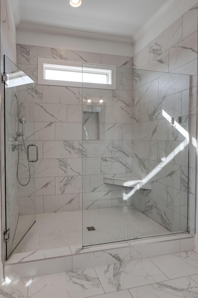 2207 Pennington Bend Rd Unit 3, Nashville, TN 37214 - full bath featuring crown molding, plenty of natural light, a marble finish shower, and marble finish floors