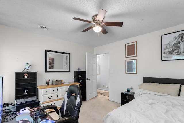 1830 Bradbury Rd, Adams, TN 37010 - bedroom with light carpet, an office area, a textured ceiling, and ceiling fan