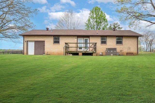 1529 W Grab Creek Rd, Dickson, TN 37055 - rear view of house with a wooden deck, brick siding, and crawl space