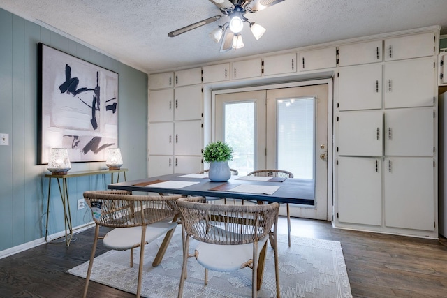 1529 W Grab Creek Rd, Dickson, TN 37055 - dining space with dark wood-style flooring, a textured ceiling, and a ceiling fan