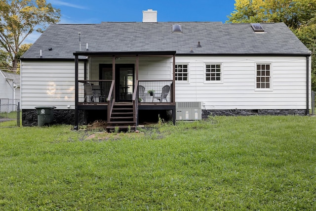 109 Anderson Dr, Chattanooga, TN 37421 - back of house featuring a wooden deck, a chimney, a shingled roof, and crawl space