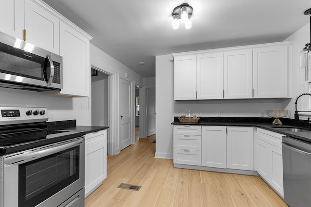 109 Anderson Dr, Chattanooga, TN 37421 - kitchen with appliances with stainless steel finishes, light wood finished floors, and white cabinetry