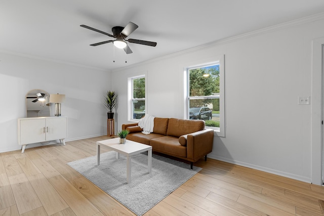 109 Anderson Dr, Chattanooga, TN 37421 - living area featuring a ceiling fan, ornamental molding, and light wood-style floors