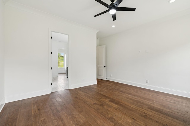 508 Matthew Miller Dr, Smyrna, TN 37167 - unfurnished room with ceiling fan, dark wood-style flooring, recessed lighting, and ornamental molding