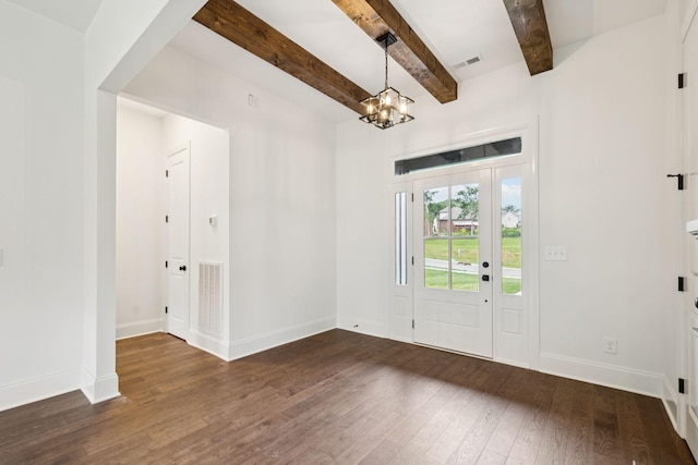 508 Matthew Miller Dr, Smyrna, TN 37167 - foyer with a chandelier, dark wood finished floors, and beamed ceiling