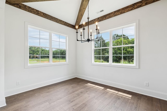 508 Matthew Miller Dr, Smyrna, TN 37167 - empty room featuring a chandelier, beam ceiling, and dark wood-style floors