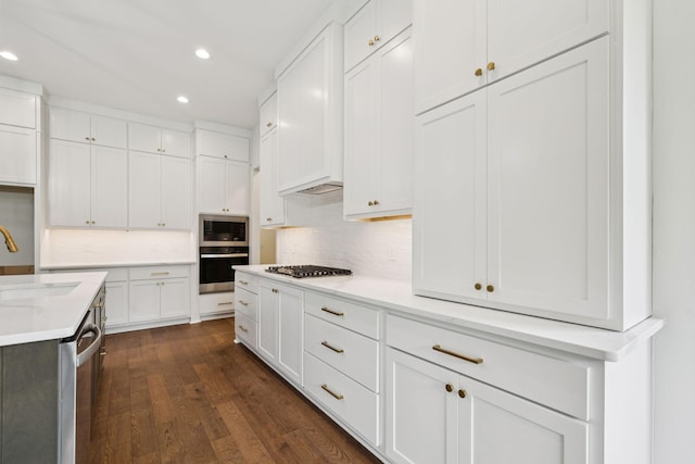 508 Matthew Miller Dr, Smyrna, TN 37167 - kitchen featuring appliances with stainless steel finishes, recessed lighting, tasteful backsplash, white cabinets, and dark wood-style flooring