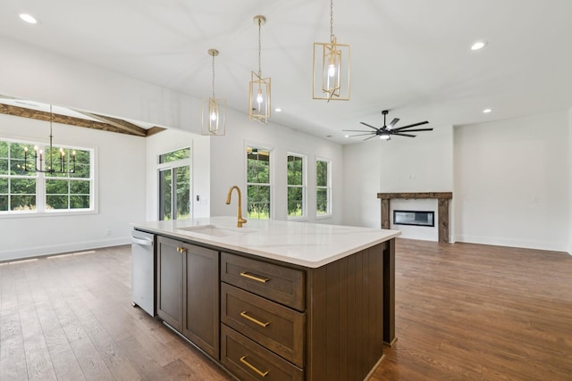 508 Matthew Miller Dr, Smyrna, TN 37167 - kitchen with healthy amount of natural light, dark wood-style flooring, a ceiling fan, and recessed lighting