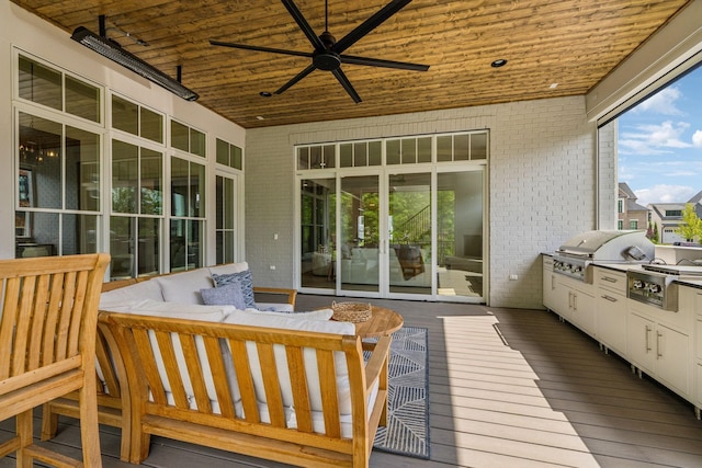 8876 Edgecomb Dr, College Grove, TN 37046 - deck featuring a ceiling fan, area for grilling, outdoor lounge area, and french doors