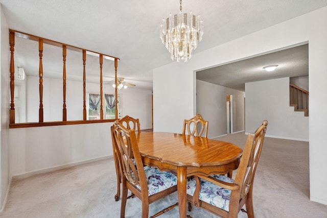8663 Dog Branch Rd, Mount Pleasant, TN 38474 - dining area featuring carpet, stairs, and a chandelier