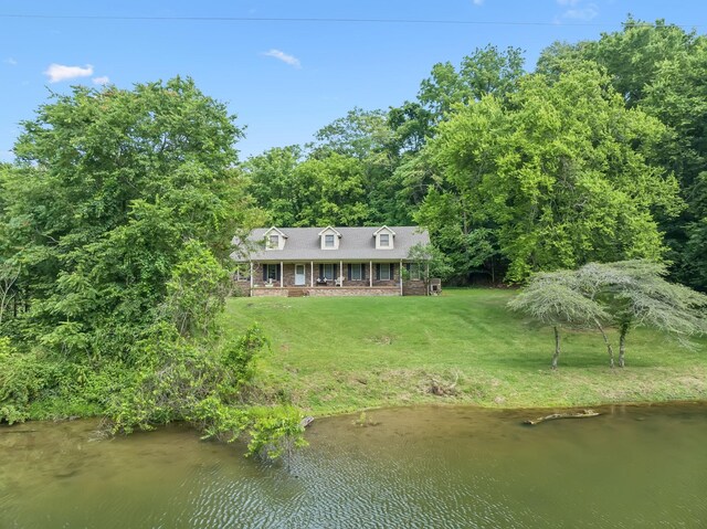 8663 Dog Branch Rd, Mount Pleasant, TN 38474 - back of property with a porch, a lawn, and a water view