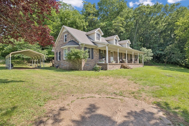 8663 Dog Branch Rd, Mount Pleasant, TN 38474 - view of side of property featuring a porch, a lawn, a carport, and brick siding