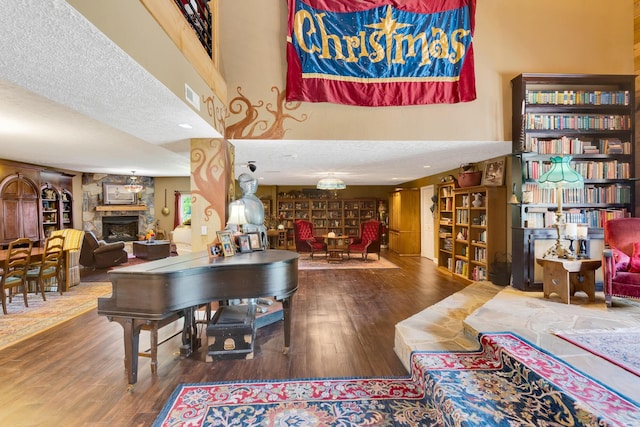 997 W 12th St, Chickamauga, GA 30707 - playroom with a stone fireplace, wood finished floors, and a high ceiling