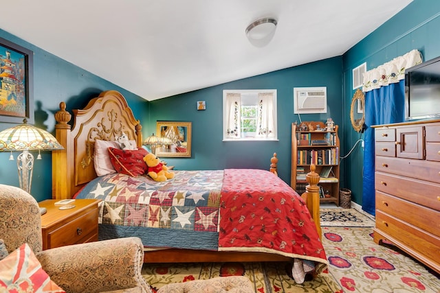 997 W 12th St, Chickamauga, GA 30707 - bedroom featuring vaulted ceiling, a wall mounted air conditioner, and carpet floors