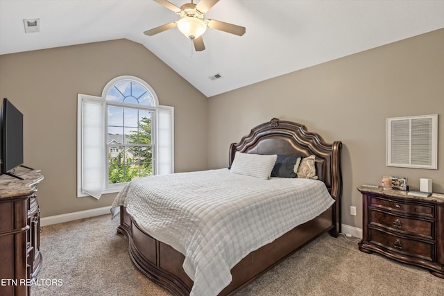 108 Center Park Ln, Oak Ridge, TN 37830 - bedroom featuring carpet, vaulted ceiling, and ceiling fan