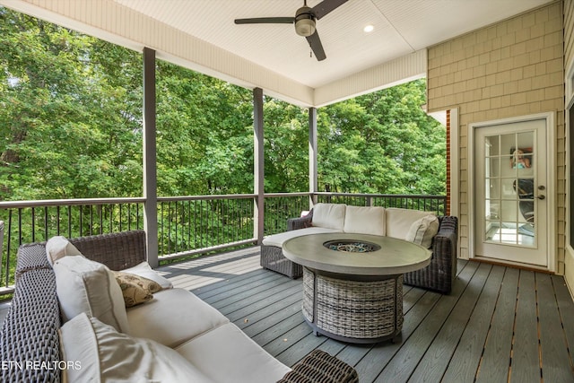 108 Center Park Ln, Oak Ridge, TN 37830 - wooden terrace with an outdoor living space with a fire pit and a ceiling fan