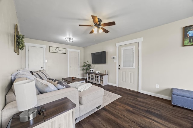 3205 Sylvia Rd, Dickson, TN 37055 - living room featuring a ceiling fan and wood finished floors