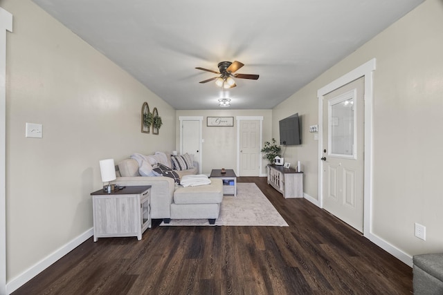 3205 Sylvia Rd, Dickson, TN 37055 - living room with dark wood finished floors and a ceiling fan