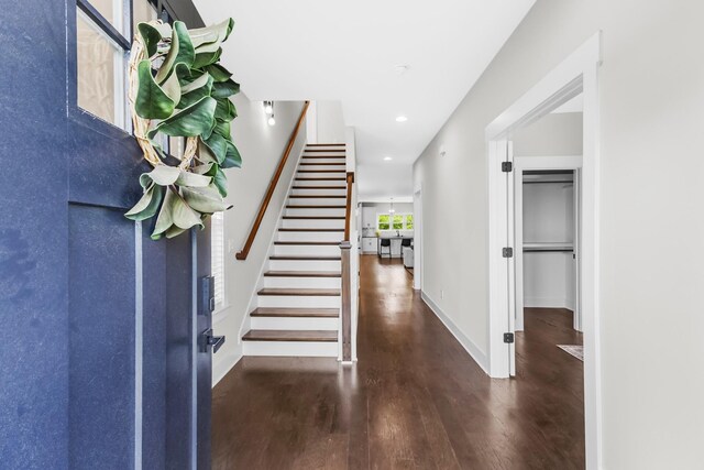1227 N Avondale Cir, Nashville, TN 37207 - entryway with wood finished floors, stairs, and recessed lighting