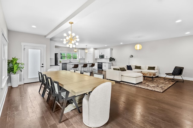 1227 N Avondale Cir, Nashville, TN 37207 - dining area with wood finished floors, a chandelier, and recessed lighting