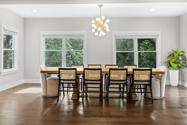 1227 N Avondale Cir, Nashville, TN 37207 - dining room featuring a chandelier, dark wood-style floors, and recessed lighting