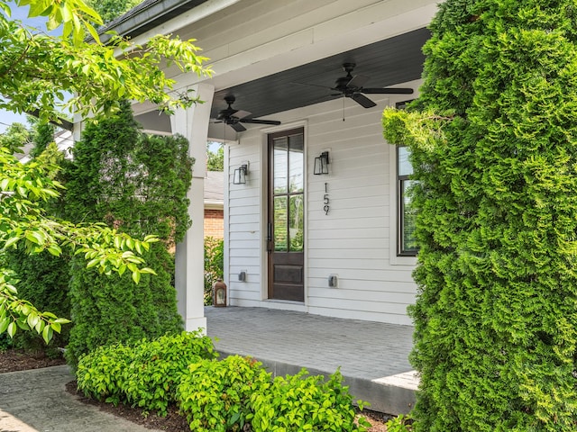 159 Acton St, Franklin, TN 37064 - view of exterior entry with a ceiling fan and covered porch