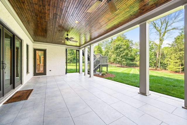 1542 Amesbury Ln, Franklin, TN 37069 - view of patio / terrace with ceiling fan and stairway