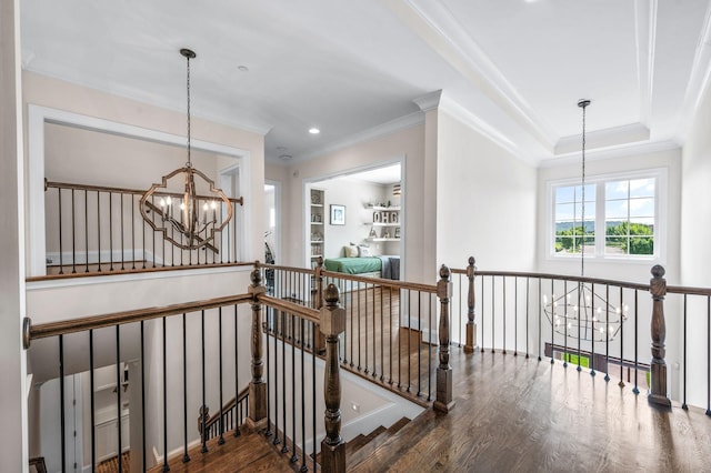 1542 Amesbury Ln, Franklin, TN 37069 - stairs with a chandelier, crown molding, wood finished floors, and recessed lighting