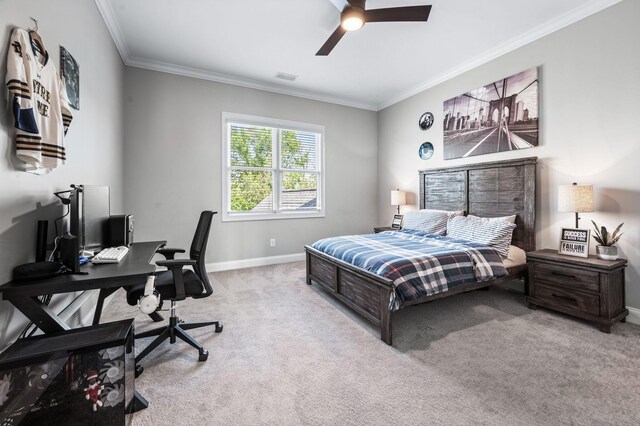 1542 Amesbury Ln, Franklin, TN 37069 - carpeted bedroom featuring crown molding, a desk, and a ceiling fan