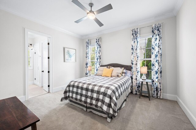 1542 Amesbury Ln, Franklin, TN 37069 - bedroom featuring carpet floors, crown molding, multiple windows, and a ceiling fan