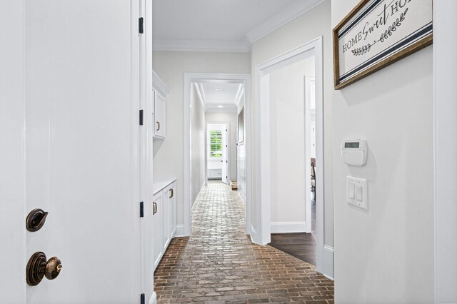 1542 Amesbury Ln, Franklin, TN 37069 - corridor featuring brick flooring and crown molding