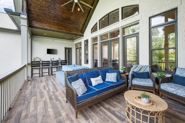 1542 Amesbury Ln, Franklin, TN 37069 - sunroom / solarium featuring outdoor lounge area, lofted ceiling, and a ceiling fan