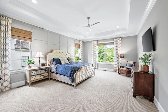 1542 Amesbury Ln, Franklin, TN 37069 - bedroom featuring crown molding, a raised ceiling, carpet floors, recessed lighting, and ceiling fan