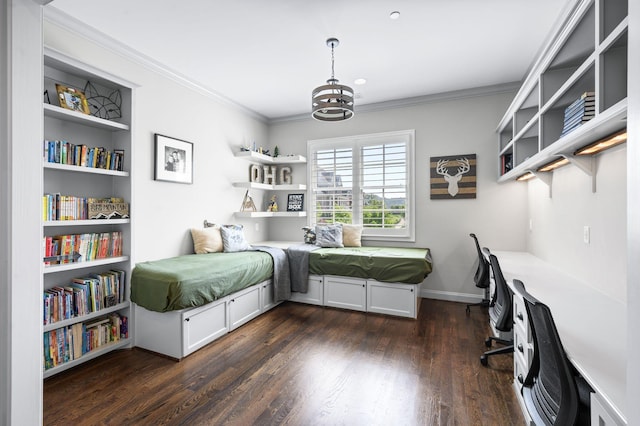 1542 Amesbury Ln, Franklin, TN 37069 - bedroom with a chandelier, dark wood-style flooring, ornamental molding, and an office area