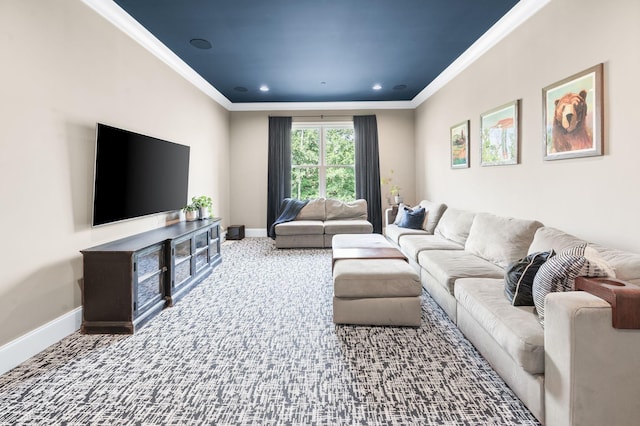 1542 Amesbury Ln, Franklin, TN 37069 - living room with ornamental molding, carpet flooring, and recessed lighting