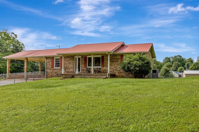 303 Furnace Hollow Rd, Dickson, TN 37055 - ranch-style home featuring covered porch, an attached carport, a metal roof, and brick siding