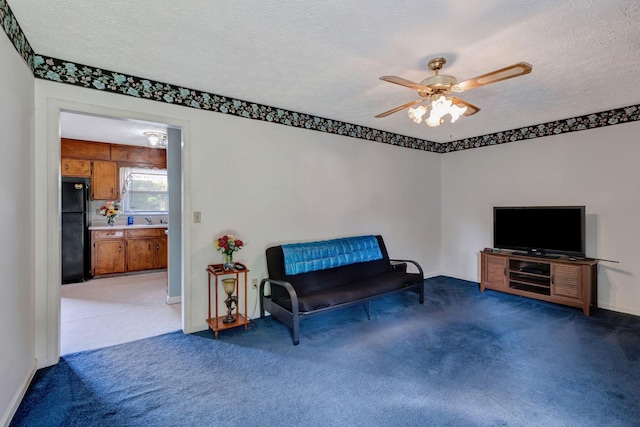 303 Furnace Hollow Rd, Dickson, TN 37055 - sitting room with carpet flooring, a ceiling fan, and a textured ceiling