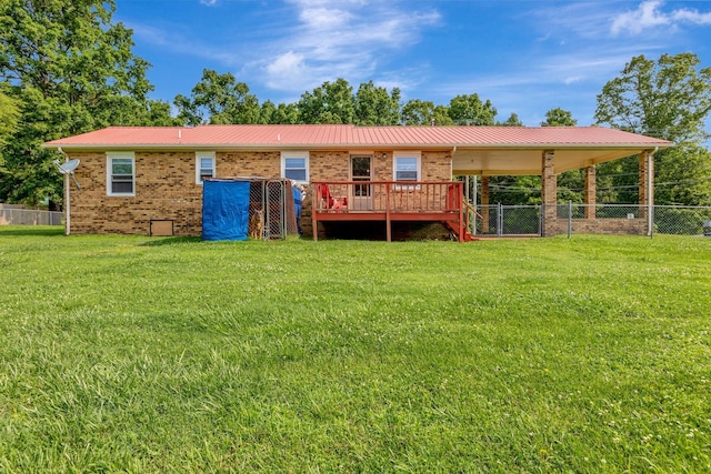 303 Furnace Hollow Rd, Dickson, TN 37055 - back of house with brick siding, a metal roof, and a wooden deck