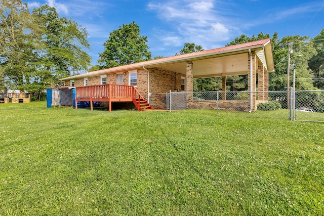 303 Furnace Hollow Rd, Dickson, TN 37055 - back of property featuring brick siding, a wooden deck, and a metal roof