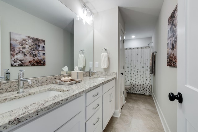 588 Davis Valley Dr, Columbia, TN 38401 - full bathroom with double vanity, tile patterned flooring, a shower with shower curtain, and recessed lighting