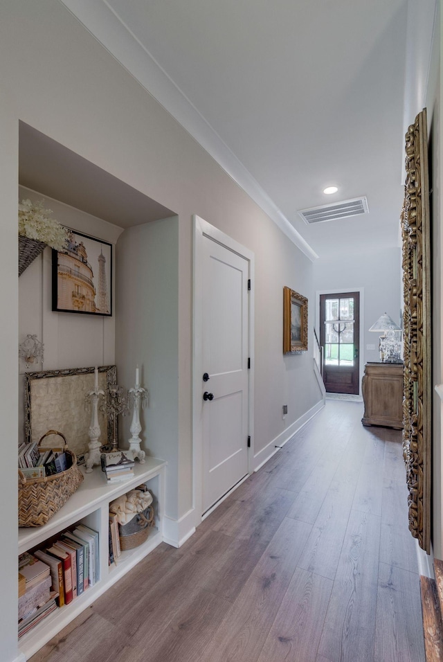 588 Davis Valley Dr, Columbia, TN 38401 - hall with wood finished floors, crown molding, and recessed lighting