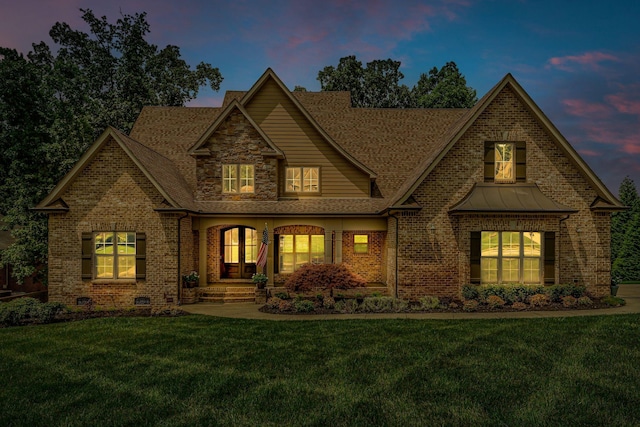 122 Ridgebend Dr, Murfreesboro, TN 37128 - view of front of house with a front lawn, brick siding, and a shingled roof