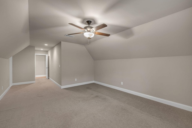 122 Ridgebend Dr, Murfreesboro, TN 37128 - additional living space featuring a ceiling fan, lofted ceiling, and light carpet