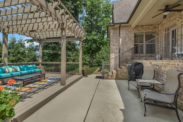 122 Ridgebend Dr, Murfreesboro, TN 37128 - view of patio featuring grilling area, outdoor lounge area, ceiling fan, a pergola, and a deck
