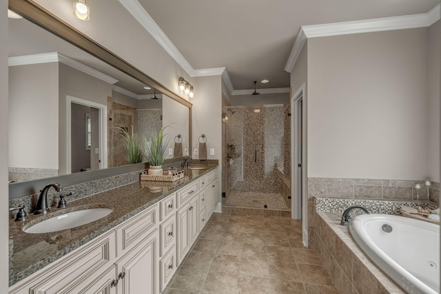 122 Ridgebend Dr, Murfreesboro, TN 37128 - full bath with a shower stall, a garden tub, double vanity, ornamental molding, and recessed lighting