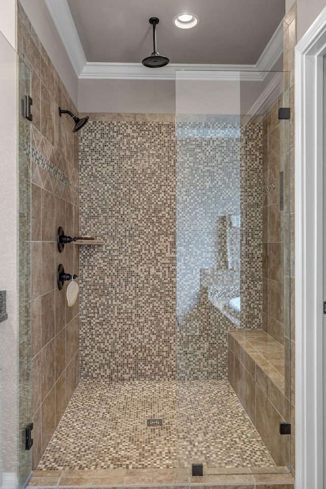 122 Ridgebend Dr, Murfreesboro, TN 37128 - full bath featuring a stall shower, crown molding, and recessed lighting