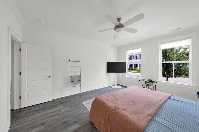 373 Hammock Ln, Spring Hill, TN 37174 - bedroom with dark wood finished floors, ornamental molding, and a ceiling fan