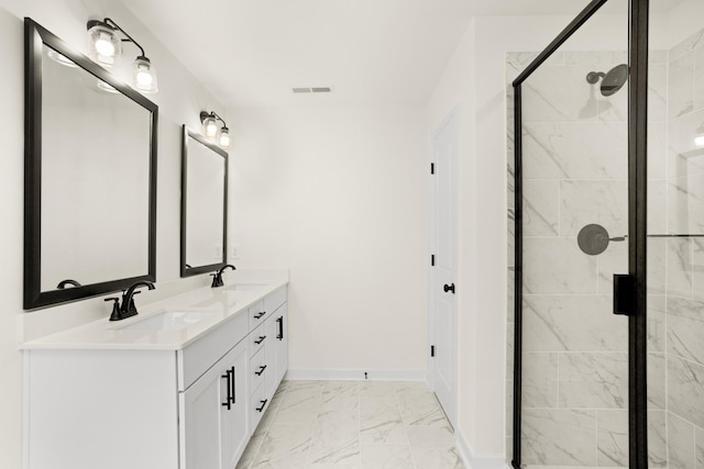 4026 Rampart Way, Spring Hill, TN 37174 - full bathroom with marble look tiles, double vanity, and a stall shower