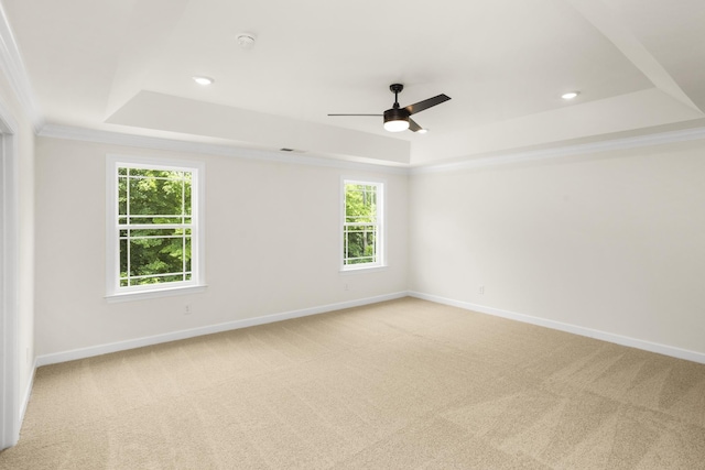 4026 Rampart Way, Spring Hill, TN 37174 - spare room with a tray ceiling, light colored carpet, plenty of natural light, a ceiling fan, and ornamental molding