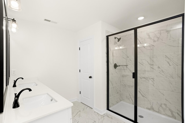 4026 Rampart Way, Spring Hill, TN 37174 - full bathroom featuring a stall shower, marble finish flooring, and double vanity